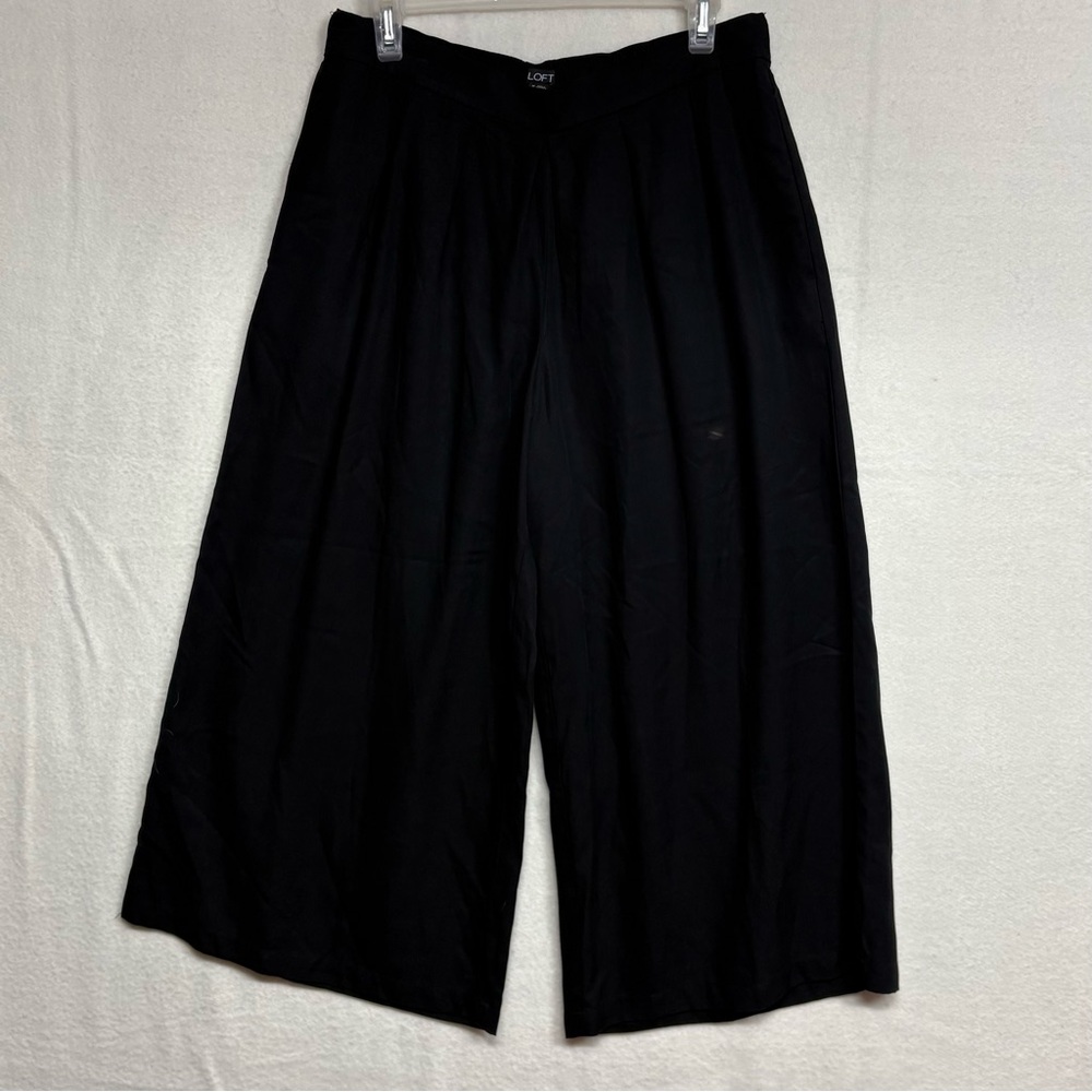 Ann Taylor LOFT Wide-Leg Pants Black Cropped Elastic Waist Y2K Boho Cottagecore